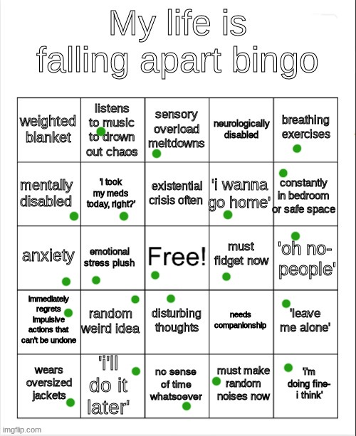 oh well :| | image tagged in my life is falling apart bingo | made w/ Imgflip meme maker