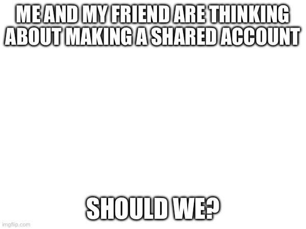 My friend is turtle_eating_a_donut | ME AND MY FRIEND ARE THINKING ABOUT MAKING A SHARED ACCOUNT; SHOULD WE? | image tagged in idk tag | made w/ Imgflip meme maker