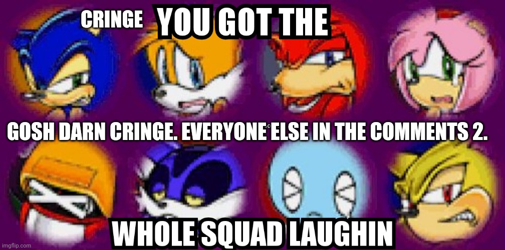 you got the whole squad laughin | CRINGE GOSH DARN CRINGE. EVERYONE ELSE IN THE COMMENTS 2. | image tagged in you got the whole squad laughin | made w/ Imgflip meme maker