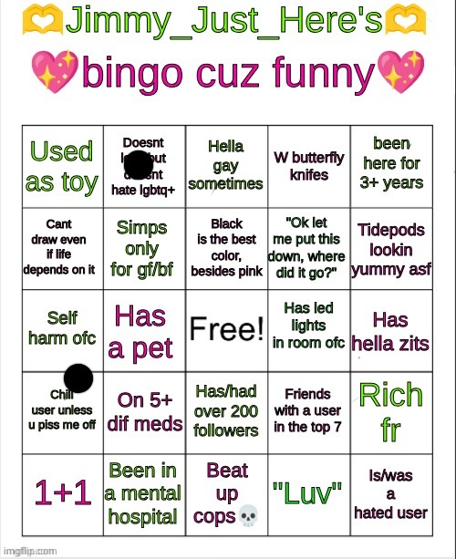 Jimmy_Just_Here's bingo | image tagged in jimmy_just_here's bingo | made w/ Imgflip meme maker