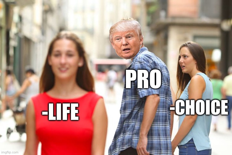 Distracted Boyfriend | PRO; -CHOICE; -LIFE | image tagged in distracted boyfriend,abortion,prolife,maga,republicans,donald trump | made w/ Imgflip meme maker