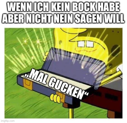 Spongebob box | WENN ICH KEIN BOCK HABE ABER NICHT NEIN SAGEN WILL; „MAL GUCKEN“ | image tagged in spongebob box | made w/ Imgflip meme maker