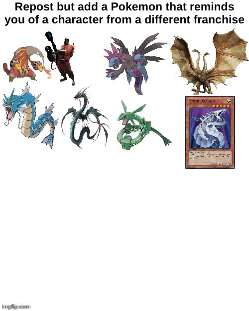 I did rayquaza and cyber dragon from yu-gi-oh | image tagged in yugioh,pokemon,repost | made w/ Imgflip meme maker