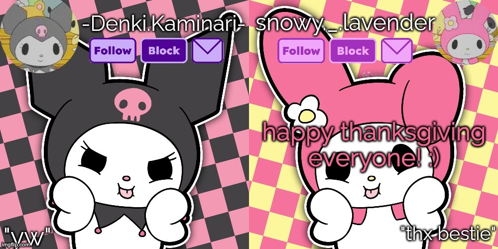 i hope everyone is doing well <3 any of yall traveling for thanksgiving? | happy thanksgiving everyone! :) | image tagged in lavender denki temp | made w/ Imgflip meme maker