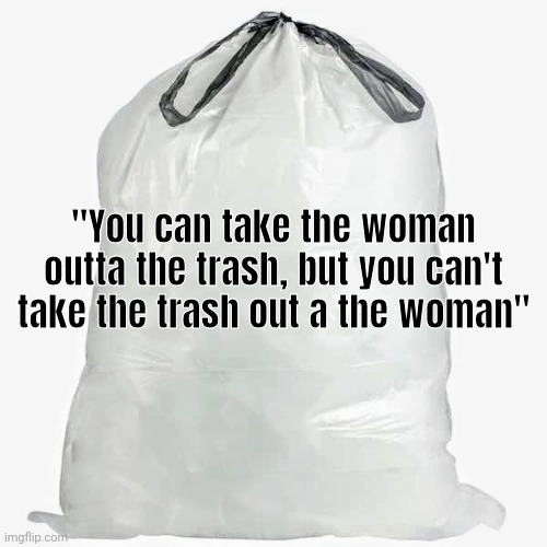 "You can take the woman outta the trash, but you can't take the trash out a the woman" | made w/ Imgflip meme maker
