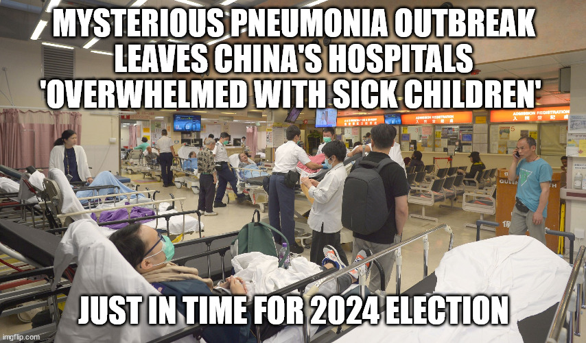 Leroy Jethro Gibbs, "No such thing as a coincidence." | MYSTERIOUS PNEUMONIA OUTBREAK LEAVES CHINA'S HOSPITALS 'OVERWHELMED WITH SICK CHILDREN'; JUST IN TIME FOR 2024 ELECTION | image tagged in china virus,2024,coincidence i think not | made w/ Imgflip meme maker