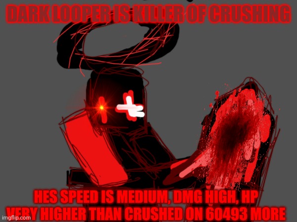 Dark looper... | DARK LOOPER IS KILLER OF CRUSHING; HES SPEED IS MEDIUM, DMG HIGH, HP VERY HIGHER THAN CRUSHED ON 60493 MORE | image tagged in boss fighting stages,dark,roblox,funny,memes | made w/ Imgflip meme maker