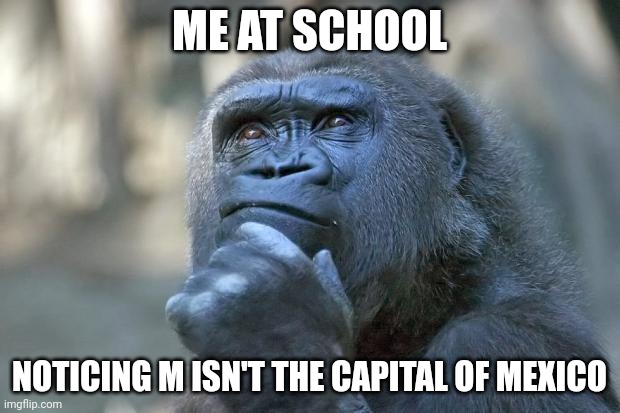 that is the question | ME AT SCHOOL; NOTICING M ISN'T THE CAPITAL OF MEXICO | image tagged in that is the question | made w/ Imgflip meme maker