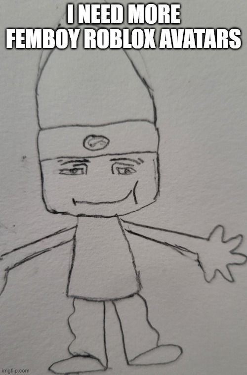 parappa man face | I NEED MORE FEMBOY ROBLOX AVATARS | image tagged in parappa man face | made w/ Imgflip meme maker