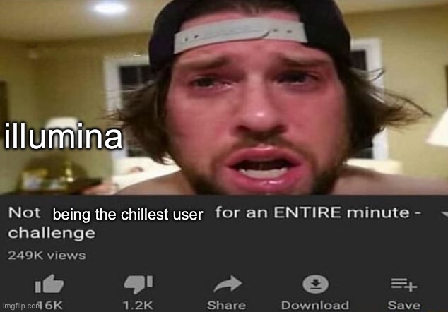 Not _____ for an ENTIRE minute - challenge | illumina being the chillest user | image tagged in not _____ for an entire minute - challenge | made w/ Imgflip meme maker