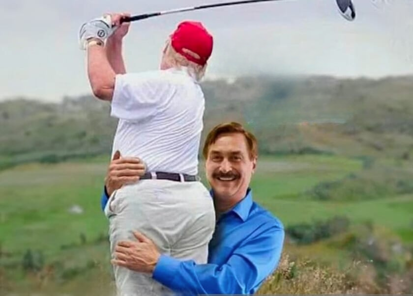 High Quality The Trump Cult Explained - Mike Lindell hugs Trump's brains Blank Meme Template