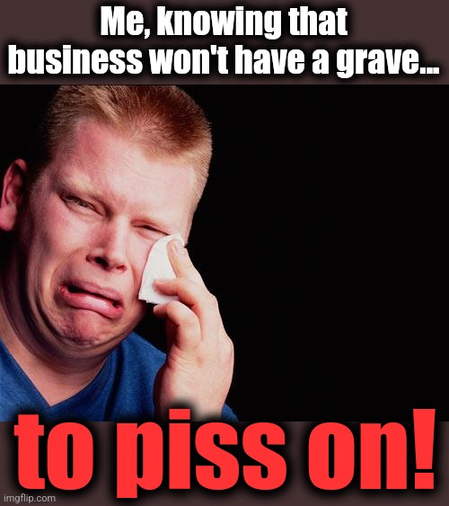 cry | Me, knowing that business won't have a grave... to piss on! | image tagged in cry | made w/ Imgflip meme maker