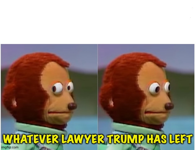 Monkey puppet looking away good quality | WHATEVER LAWYER TRUMP HAS LEFT | image tagged in monkey puppet looking away good quality | made w/ Imgflip meme maker