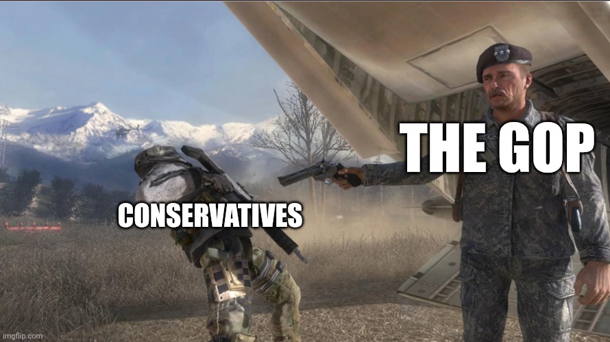 The Political Process in America | THE GOP; CONSERVATIVES | image tagged in shepherd killing ghost | made w/ Imgflip meme maker