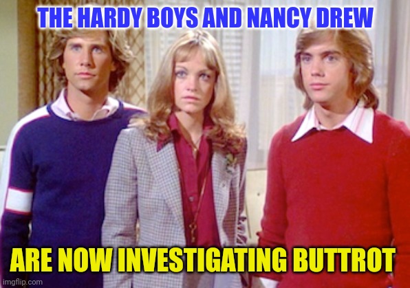 Hardy Boys and Nancy Drew Investigating Buttrot | THE HARDY BOYS AND NANCY DREW; ARE NOW INVESTIGATING BUTTROT | image tagged in funny memes | made w/ Imgflip meme maker