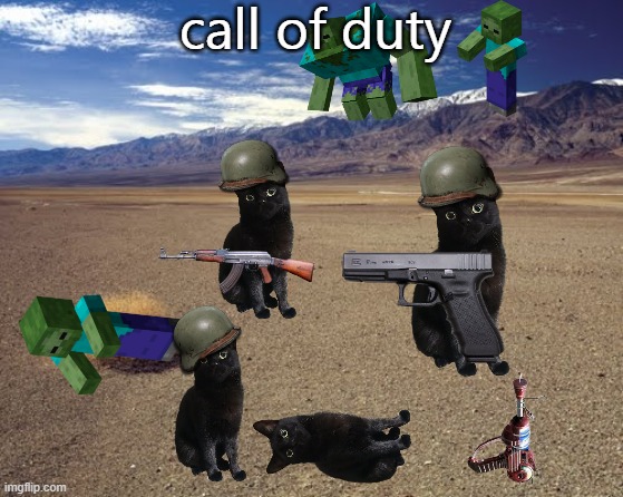 the zombies are coming | call of duty | image tagged in desert tumbleweed,call of duty,cats,funny,guns,my zombie apocalypse team | made w/ Imgflip meme maker