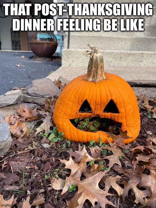 Bloated pumpkin | THAT POST-THANKSGIVING DINNER FEELING BE LIKE | image tagged in thanksgiving,thanksgiving dinner | made w/ Imgflip meme maker