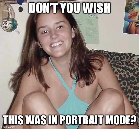 Teen nympho  | DON’T YOU WISH; THIS WAS IN PORTRAIT MODE? | image tagged in teen nympho | made w/ Imgflip meme maker