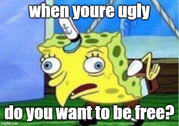 Mocking Spongebob | when youre ugly; do you want to be free? | image tagged in memes,mocking spongebob | made w/ Imgflip meme maker