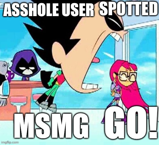 X spotted Y go | ASSHOLE USER; MSMG | image tagged in x spotted y go | made w/ Imgflip meme maker