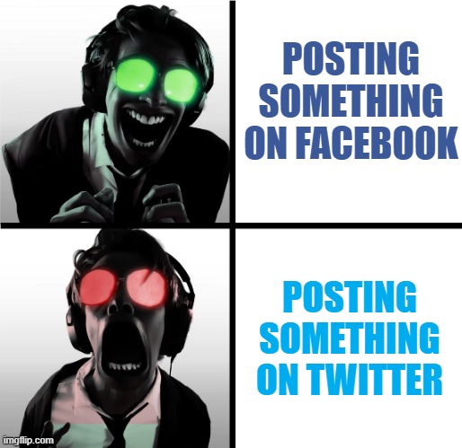 Not the same public | POSTING SOMETHING ON FACEBOOK; POSTING SOMETHING ON TWITTER | image tagged in facebook,twitter | made w/ Imgflip meme maker