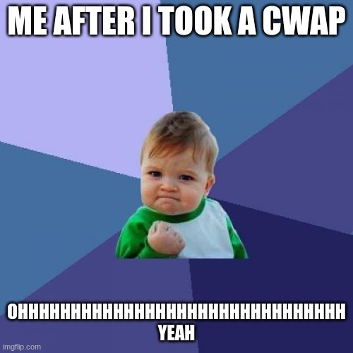Success Kid | ME AFTER I TOOK A CWAP; OHHHHHHHHHHHHHHHHHHHHHHHHHHHHHHH YEAH | image tagged in memes,success kid,funny | made w/ Imgflip meme maker