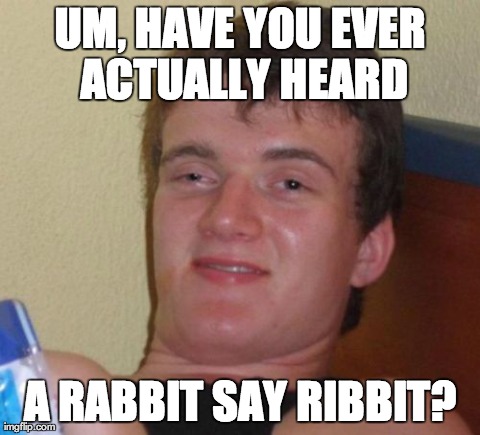 10 Guy Meme | UM, HAVE YOU EVER ACTUALLY HEARD A RABBIT SAY RIBBIT? | image tagged in memes,10 guy,AdviceAnimals | made w/ Imgflip meme maker