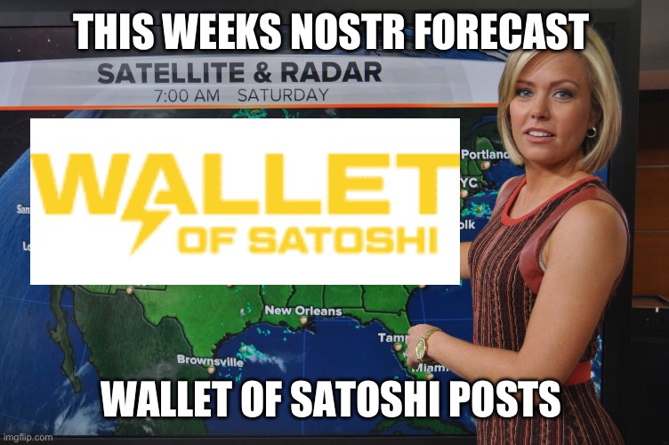 Weather forecast | THIS WEEKS NOSTR FORECAST; WALLET OF SATOSHI POSTS | image tagged in weather forecast | made w/ Imgflip meme maker