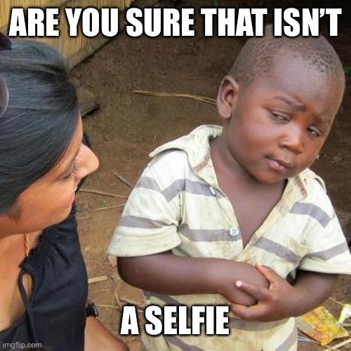 Third World Skeptical Kid Meme | ARE YOU SURE THAT ISN’T A SELFIE | image tagged in memes,third world skeptical kid | made w/ Imgflip meme maker
