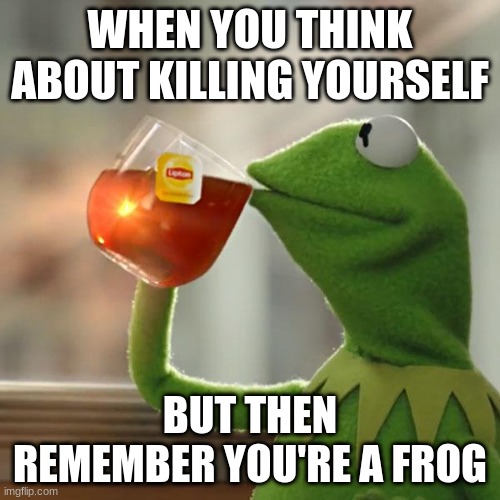 idk | WHEN YOU THINK ABOUT KILLING YOURSELF; BUT THEN REMEMBER YOU'RE A FROG | image tagged in memes,but that's none of my business,kermit the frog | made w/ Imgflip meme maker