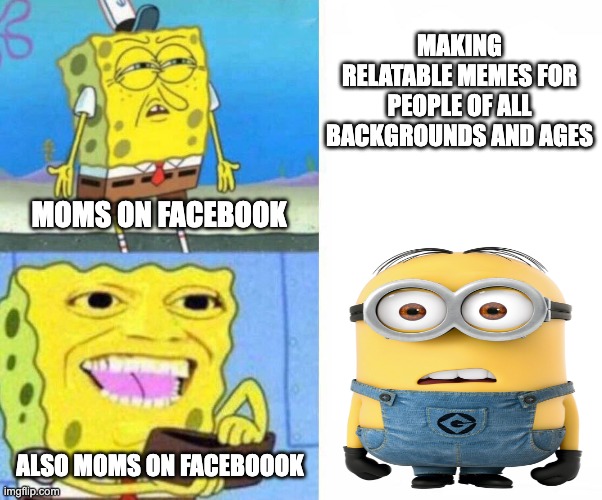 minion is love minion is life | MAKING RELATABLE MEMES FOR PEOPLE OF ALL BACKGROUNDS AND AGES; MOMS ON FACEBOOK; ALSO MOMS ON FACEBOOOK | image tagged in spongebob wallet,memes,moms,facebook | made w/ Imgflip meme maker