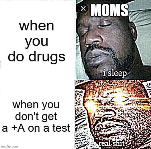 Sleeping Shaq Meme | MOMS; when you do drugs; when you don't get a +A on a test | image tagged in memes,sleeping shaq | made w/ Imgflip meme maker