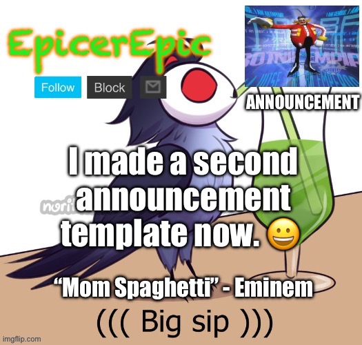 Mom spaghetti | I made a second announcement template now. 😀 | image tagged in announcement v2 | made w/ Imgflip meme maker