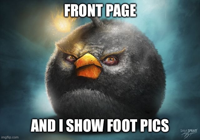 angry birds bomb | FRONT PAGE; AND I SHOW FOOT PICS | image tagged in angry birds bomb | made w/ Imgflip meme maker
