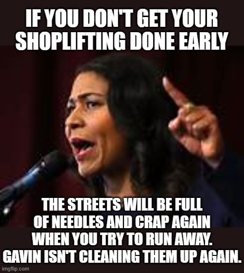 London Breed | IF YOU DON'T GET YOUR SHOPLIFTING DONE EARLY THE STREETS WILL BE FULL OF NEEDLES AND CRAP AGAIN WHEN YOU TRY TO RUN AWAY. GAVIN ISN'T CLEANI | image tagged in london breed | made w/ Imgflip meme maker
