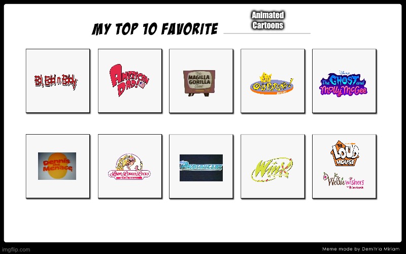 Brandon's Top 10 Favorite Animated Cartoons | Animated Cartoons | image tagged in ed edd n eddy,the loud house,the fairly oddparents,disney,the ghost and molly mcgee,cartoon network | made w/ Imgflip meme maker