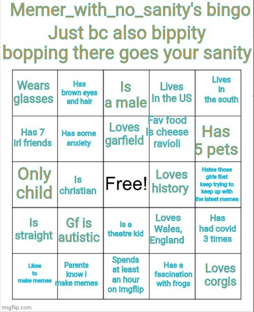 Let's see what yall get | image tagged in memer_with_no_sanity's bingo | made w/ Imgflip meme maker