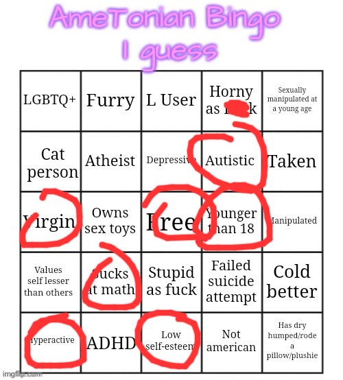 forgot to fill in “virgin” :((((( | image tagged in ametonian bingo | made w/ Imgflip meme maker