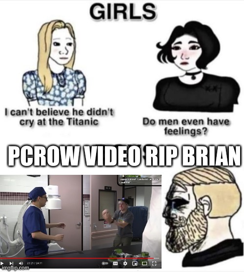 RIP Also SUBSCRIBE TO POINT CROW | PCROW VIDEO RIP BRIAN | image tagged in do men even have feelings | made w/ Imgflip meme maker
