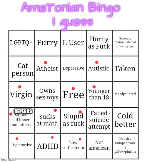 Hey ametonian wtf | DEPENDS | image tagged in ametonian bingo | made w/ Imgflip meme maker