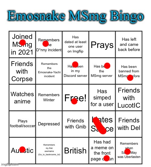 Idk I kinda hate sauce for fucking over the stream | image tagged in emosnake msmg bingo | made w/ Imgflip meme maker