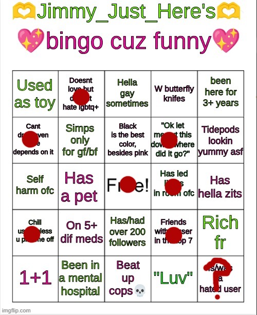 Jimmy_Just_Here's bingo | image tagged in jimmy_just_here's bingo | made w/ Imgflip meme maker