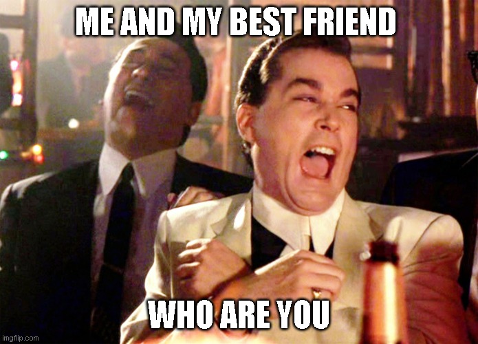 Good Fellas Hilarious | ME AND MY BEST FRIEND; WHO ARE YOU | image tagged in memes,good fellas hilarious | made w/ Imgflip meme maker