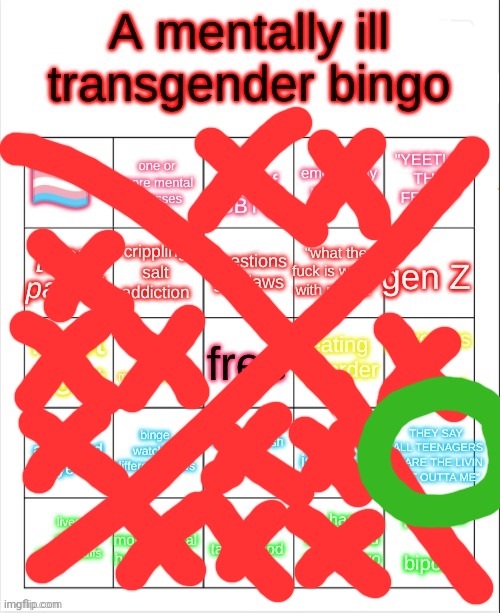 a mentally ill transgender bingo | image tagged in a mentally ill transgender bingo | made w/ Imgflip meme maker