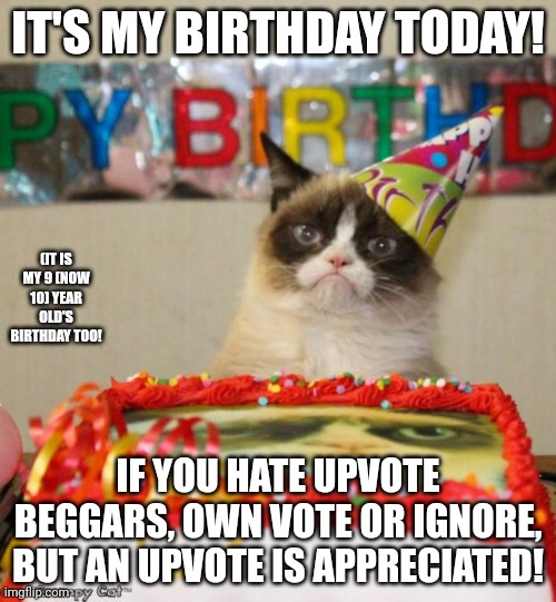 You would make my day | IT'S MY BIRTHDAY TODAY! (IT IS MY 9 (NOW 10) YEAR OLD'S BIRTHDAY TOO! IF YOU HATE UPVOTE BEGGARS, OWN VOTE OR IGNORE, BUT AN UPVOTE IS APPRECIATED! | image tagged in memes,grumpy cat birthday,grumpy cat,happy birthday,birthday | made w/ Imgflip meme maker