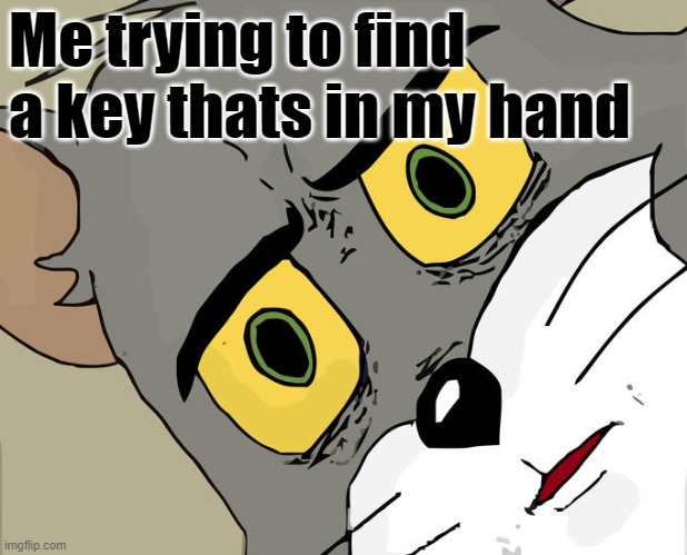 the keys | Me trying to find a key thats in my hand | image tagged in memes,unsettled tom | made w/ Imgflip meme maker