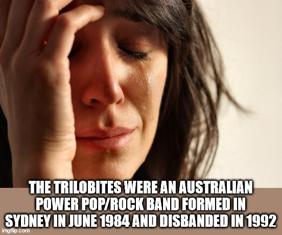 First World Problems Meme | THE TRILOBITES WERE AN AUSTRALIAN POWER POP/ROCK BAND FORMED IN SYDNEY IN JUNE 1984 AND DISBANDED IN 1992 | image tagged in memes,first world problems | made w/ Imgflip meme maker