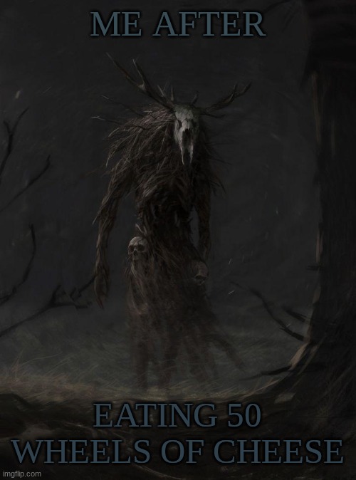 skyrim confirmed | ME AFTER; EATING 50 WHEELS OF CHEESE | image tagged in are you kidding me wendigo | made w/ Imgflip meme maker