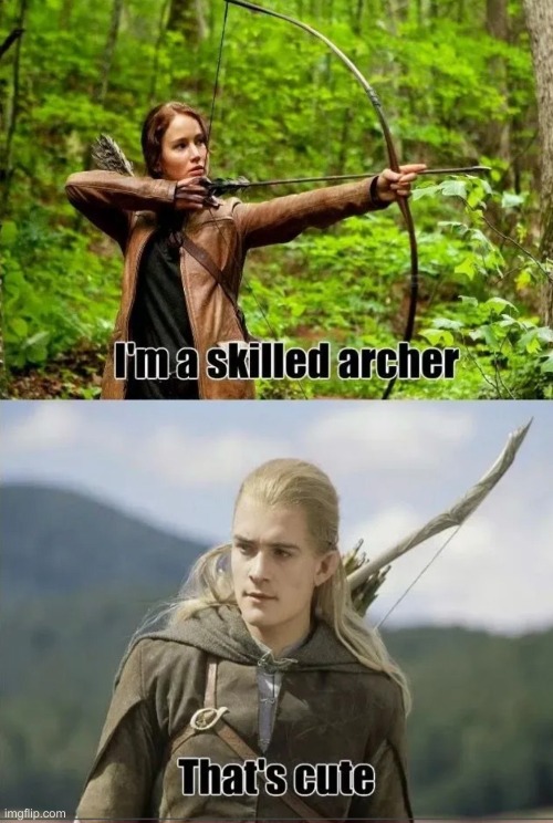 That's Cute | image tagged in lotr,lord of the rings,legolas,katniss,hunger games | made w/ Imgflip meme maker