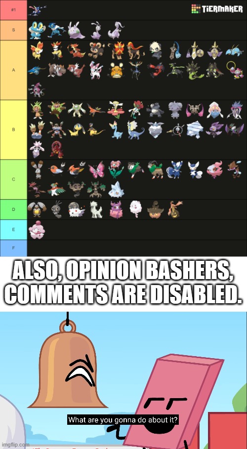 To prevent toxicity, I've disabled comments. | ALSO, OPINION BASHERS, COMMENTS ARE DISABLED. | image tagged in memes,pokemon,tier list,kalos,why are you reading this | made w/ Imgflip meme maker